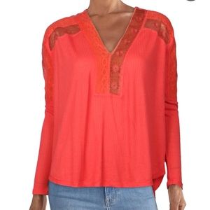 Free People Lola Lace Trim V-Neck Top Extra Small